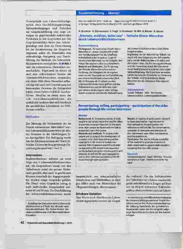 Vorschauseite 3: „Erinnern, erzählen, dabei sein - Teilhabe älterer Menschen durch Lebensrückblickinterviews