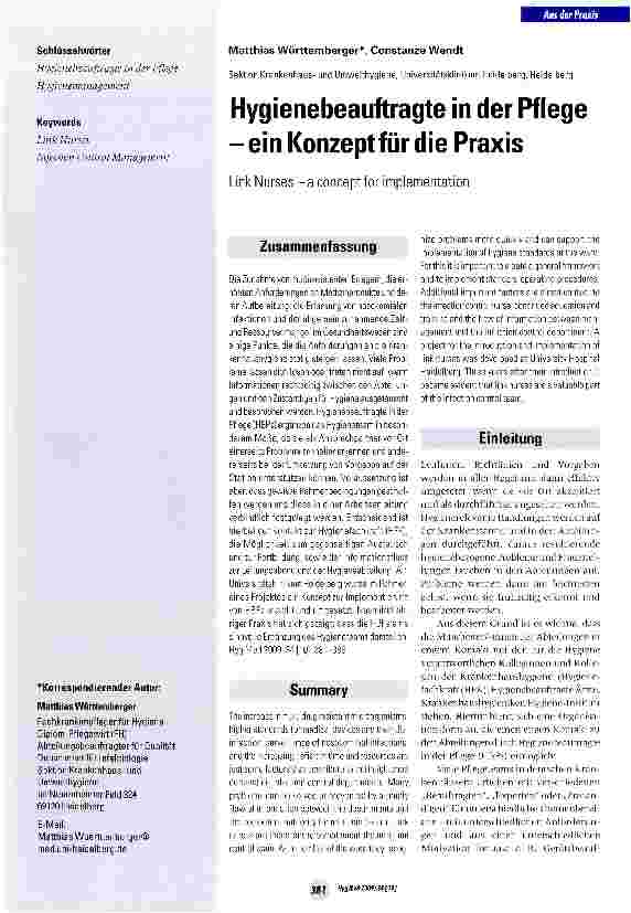 Vorschauseite 1: Hygienebeauftragte in der Pflege -ein Konzept für die Praxis