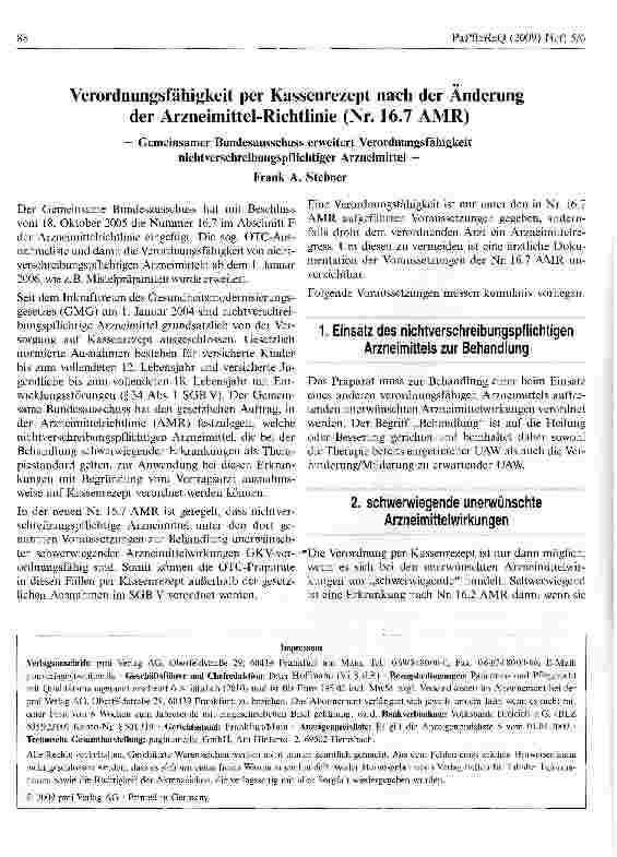 Vorschauseite 1: Verordnungsfähigkeit per Kassenrezept nach der Änderung der Arzneimittel-Richtlinie (Nr. 16.7 AMR)