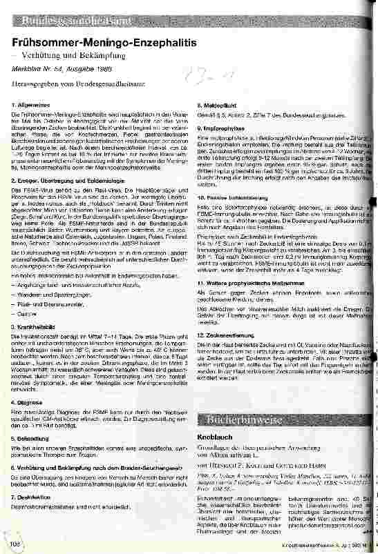 Vorschauseite 1: Frühsommer-Meningo-Enzephalitis Verhütung und Bekämpfung