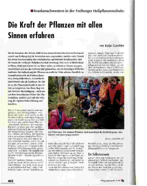 Vorschauseite 1: Die Kraft der Pflanzen mit allen Sinnen erfahren Krankenschwestern in der Freiburger Heilpflanzenschule