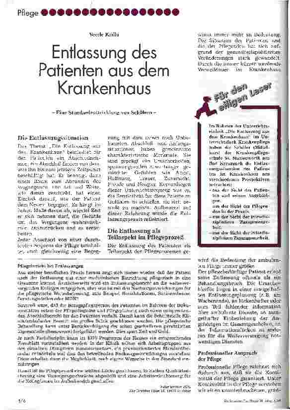 Vorschauseite 1: Entlassung des Patienten aus dem Krankenhaus Eine Standardentwicklung von Schülern
