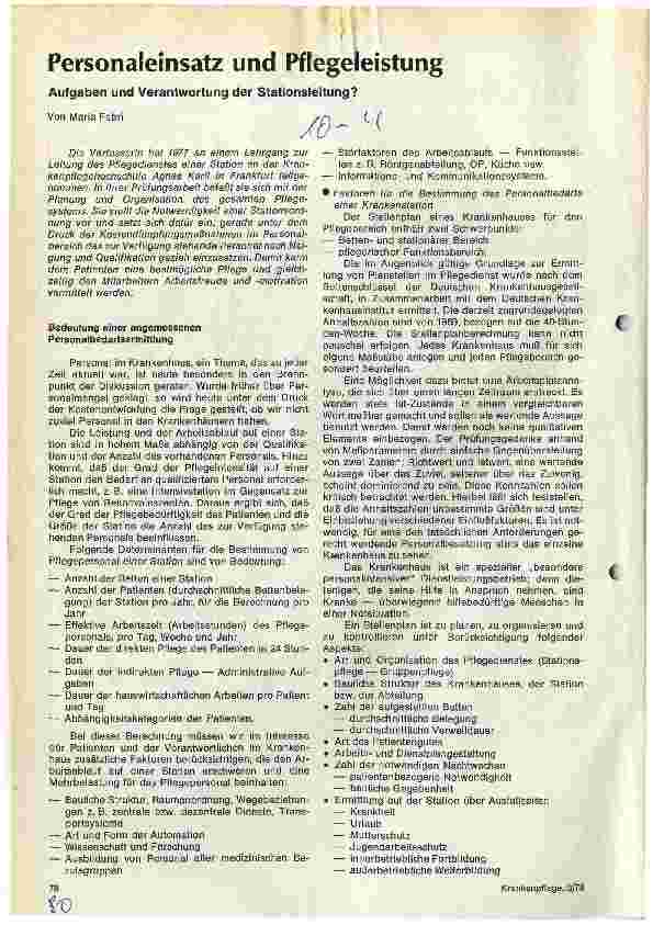 Vorschauseite 1: Personaleinsatz und Pflegeleistung
