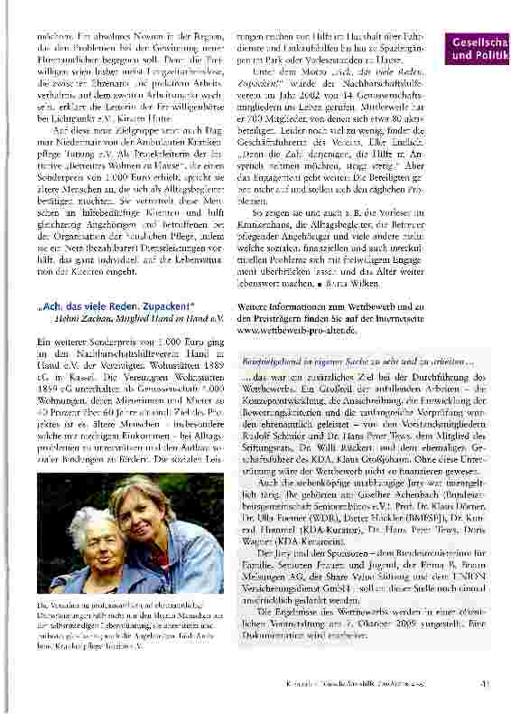 Vorschauseite 4: Acht herausragende Projekte gewinnen im Wettbewerb der Stiftung Pro Alter
