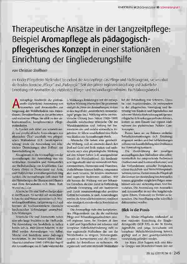 Vorschauseite 1: Therapeutische Ansätze in der Langzeitpflege Beispiel Aromapflege als pädagogischpflegerisches Konzept in einer stationären Einrichtung der Eingliederungshilfe