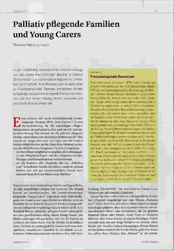 Vorschauseite 1: Palliativ pflegende Familien und Young Carers