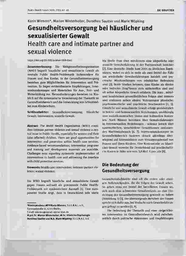 Vorschauseite 1: Gesundheitsversorgung bei häuslicher und sexualisierter Gewalt