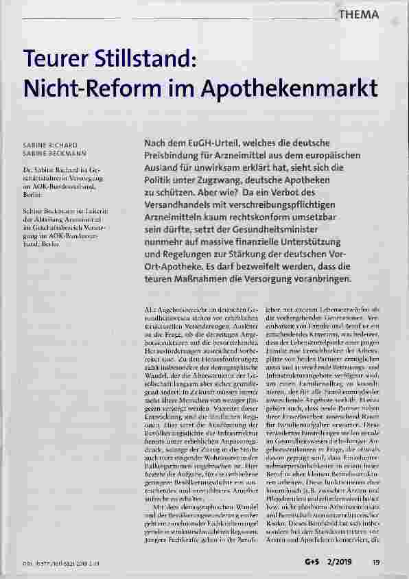 Vorschauseite 1: Teurer Stillstand: Nicht-Reform im Apothekenmarkt