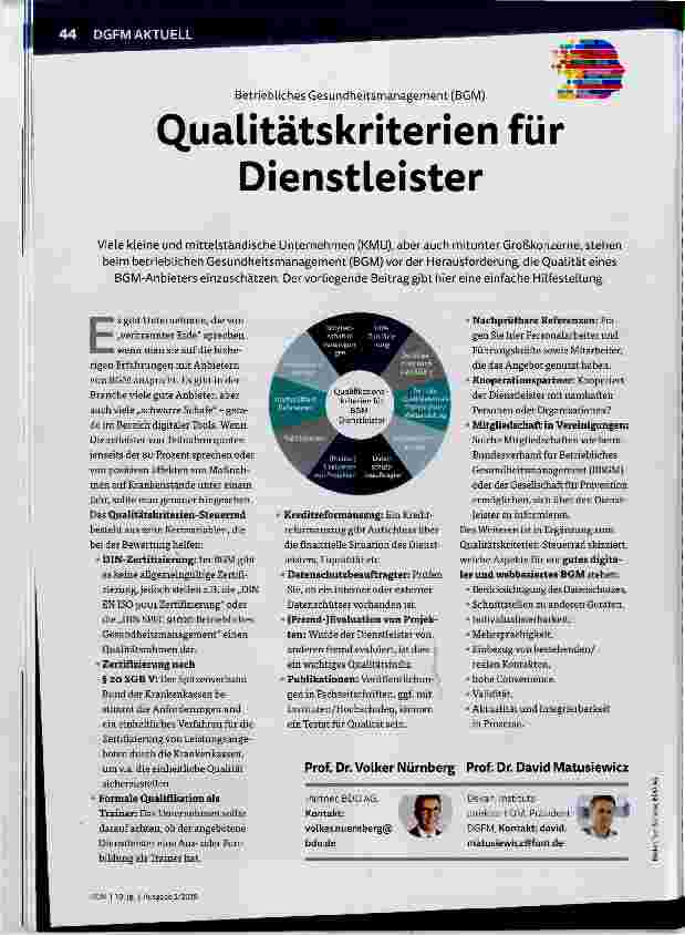 Vorschauseite 1: Qualitätskriterien für Dienstleister