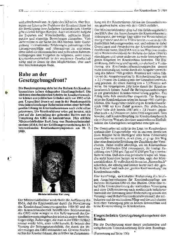 Vorschauseite 2: 13. Internationales Krankenhaussymposium in Düsseldorf Krankenhäuser stehen an der Klagemauer