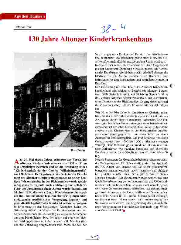 Vorschauseite 1: 130 Jahre Altonaer Kinderkrankenhaus