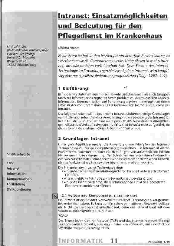 Vorschauseite 1: Intranet: Einsatzmöglichkeiten und Bedeutung für den Pflegedienst im Krankenhaus