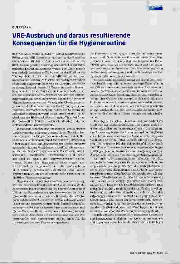 Vorschauseite 1: VRE-Ausbruch und daraus resultierende Konsequenzen für die Hygieneroutine