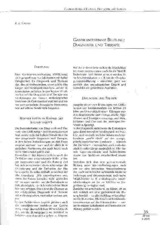 Vorschauseite 1: GASTROINTESTINALE BLUTUNG: DIAGNOSTIK UND THERAPIE