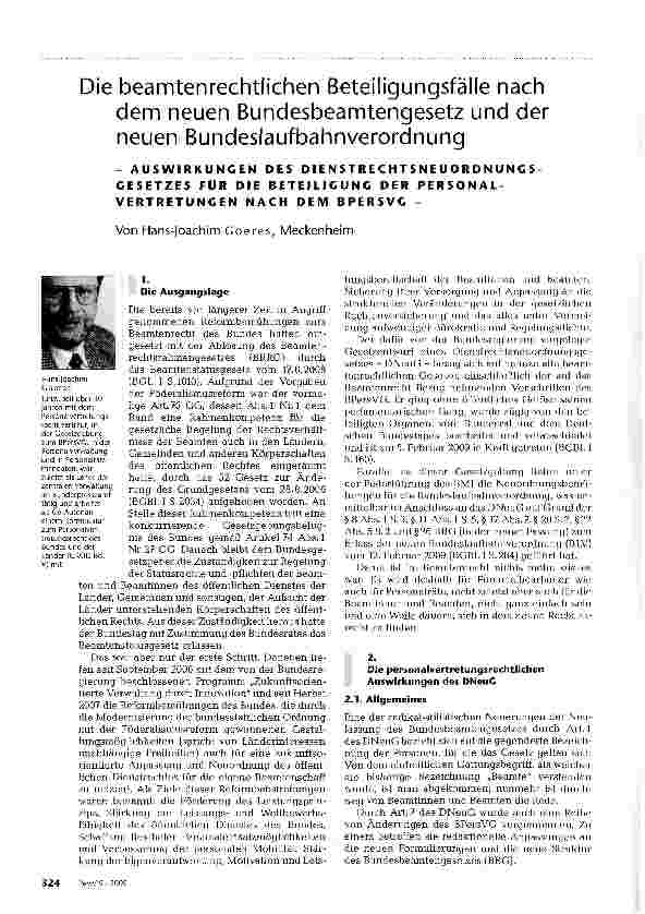 Vorschauseite 1: Die beamtenrechtlichen Beteiligungsfälle nach dem neuen Bundesbeamtengesetz und der neuen Bundeslaufbahnverordnung