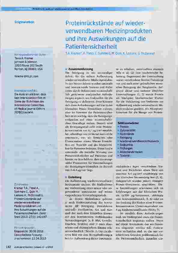 Vorschauseite 1: Proteinrückstände auf wiederverwendbaren Medizinprodukten und ihre Auswirkungen auf die Patientensicherheit