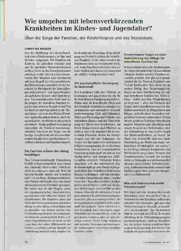 Vorschauseite 1: Wie umgehen mit lebensverkürzenden Krankheiten im Kindesund Jugendalter?