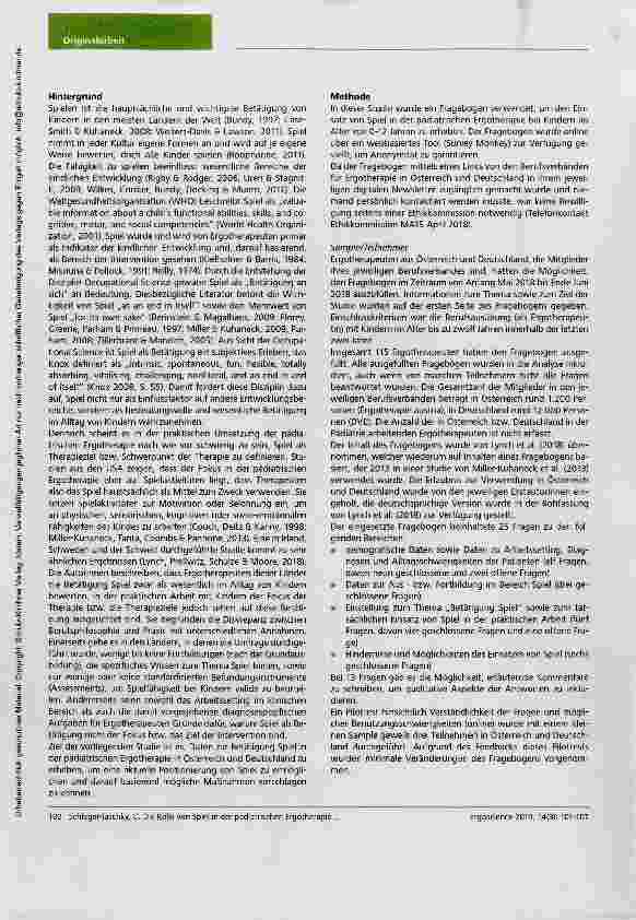 Vorschauseite 2: LASSET DAS SPIELEN BEGINNEN! Die Rolle von Spiel in der pädiatrischen Ergotherapie - Eine Befragung in Österreich und Deutschland