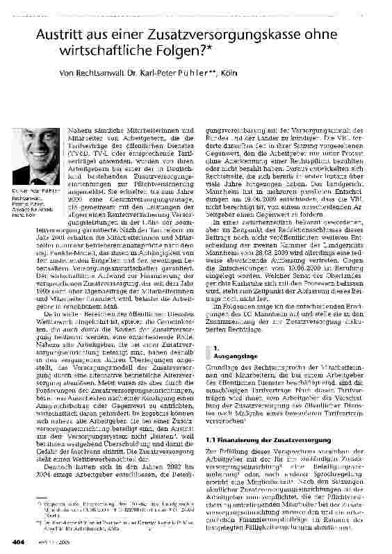 Vorschauseite 1: Austritt aus einer Zusatzversorgungskasse ohne wirtschaftliche Folgen?