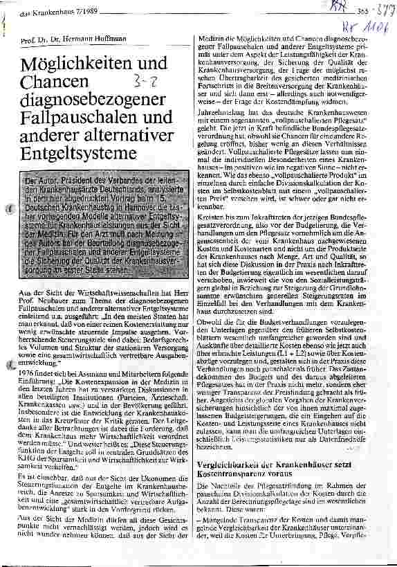 Vorschauseite 1: Möglichkeiten und Chancen diagnosebezogener Fallpauschalen und anderer alternativer Entgeltungssysteme