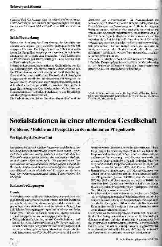 Vorschauseite 1: Sozialstationen in einer alternden Gesellschaft Probleme, Modelle und Perspektiven der ambulanten Pflegedienste