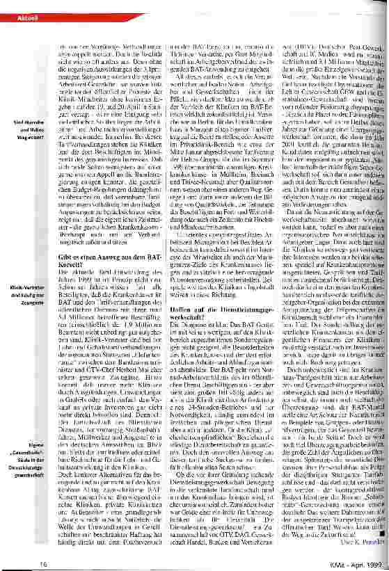 Vorschauseite 2: Wie lange ertragen Kliniken das BAT-Korsett noch? Tarifabschluß im öffentlichen Dienst und seine Folgen