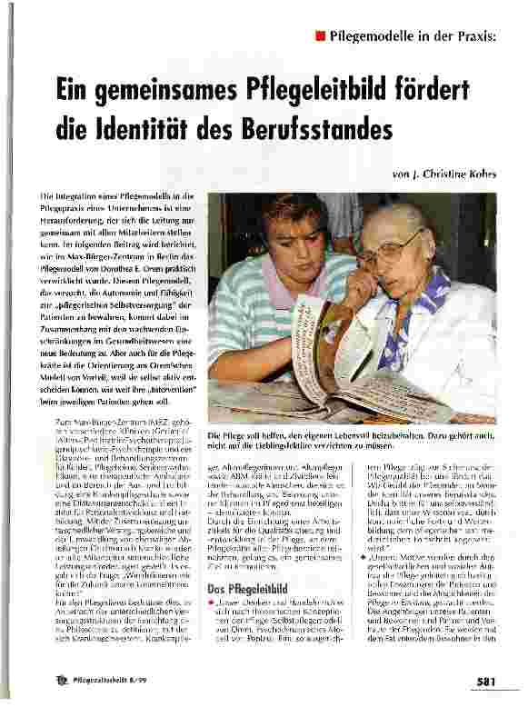 Vorschauseite 1: Ein gemeinsames Pflegleitbild fördert die Identität des Berufsstandes Pflegemodell in der Praxis
