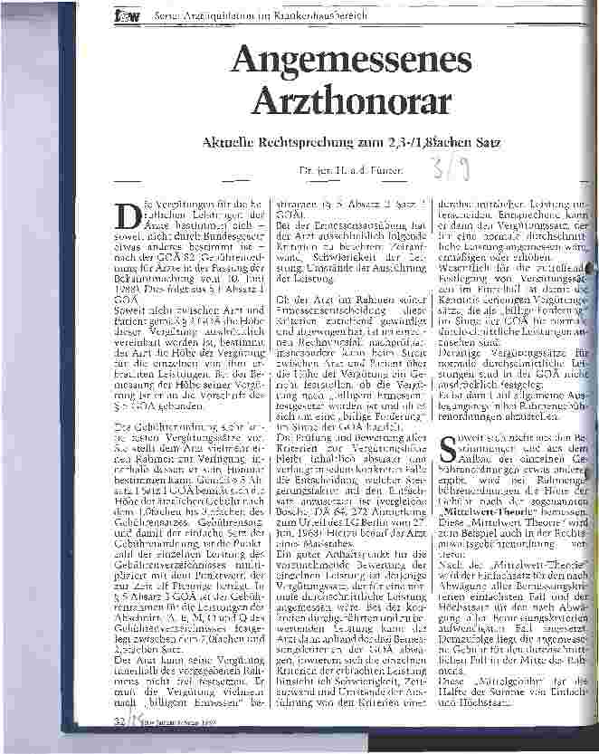 Vorschauseite 1: Angemessenes Arzthonorar