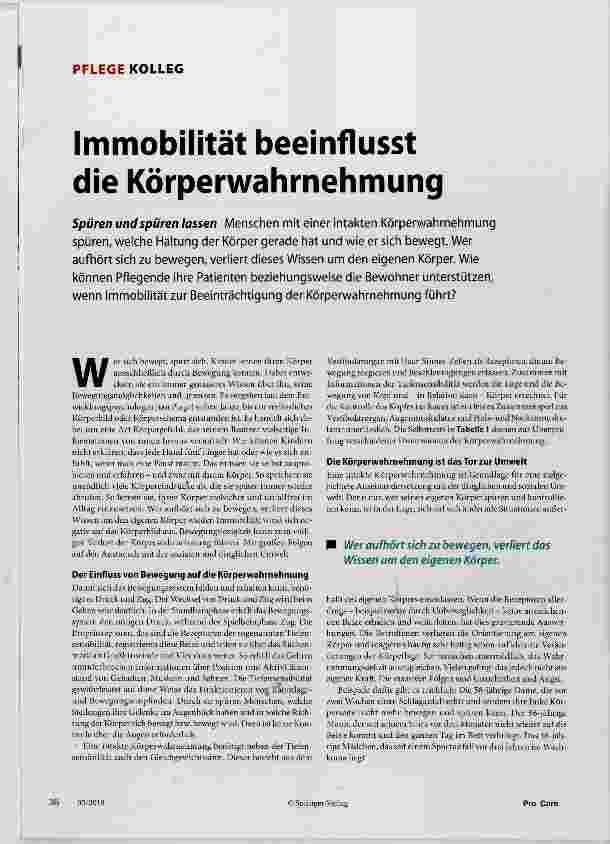 Vorschauseite 1: Immobilität beeinflusst die Körperwahrnehmung