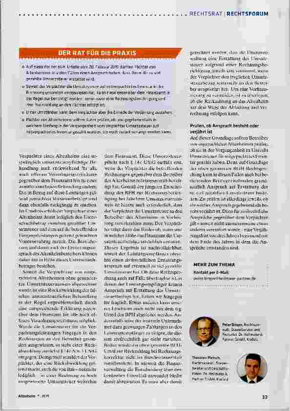 Vorschauseite 2: Mitverpachtetes Inventar: Anspruch auf Erstattung der Umsatzsteuer