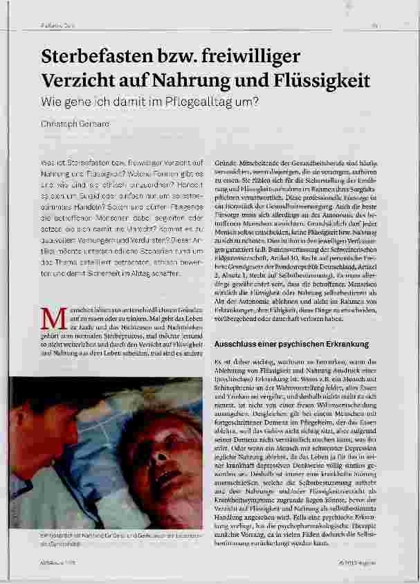 Vorschauseite 1: Sterbefasten bzw. freiwilliger Verzicht auf Nahrung und Flüssigkeit