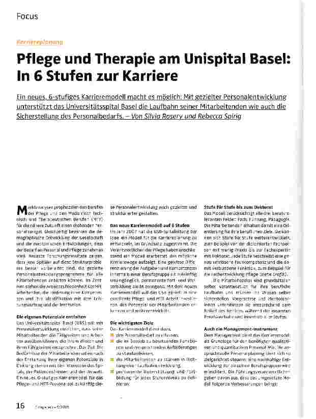 Vorschauseite 1: Pflege und Therapie am Unispital Basel: In 6 Stufen zur Karriere