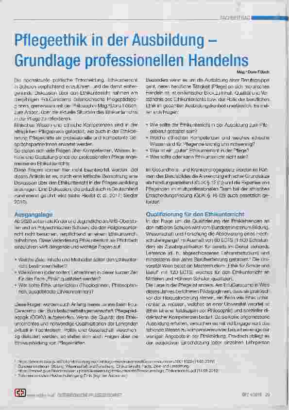 Vorschauseite 1: Pflegeethik in der Ausbildung - Grundlage professionellen Handelns