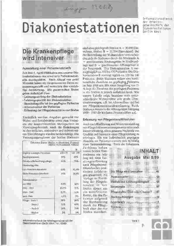 Vorschauseite 1: Die Krankenpflege wird intensiver Auswertung einer Patientenstatistik