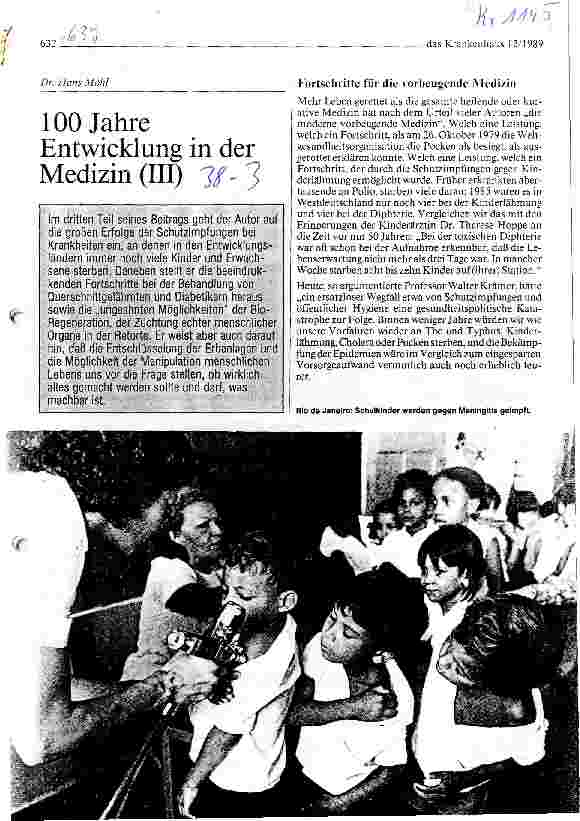 Vorschauseite 1: 100 Jahre Entwicklung in der Medizin (III)