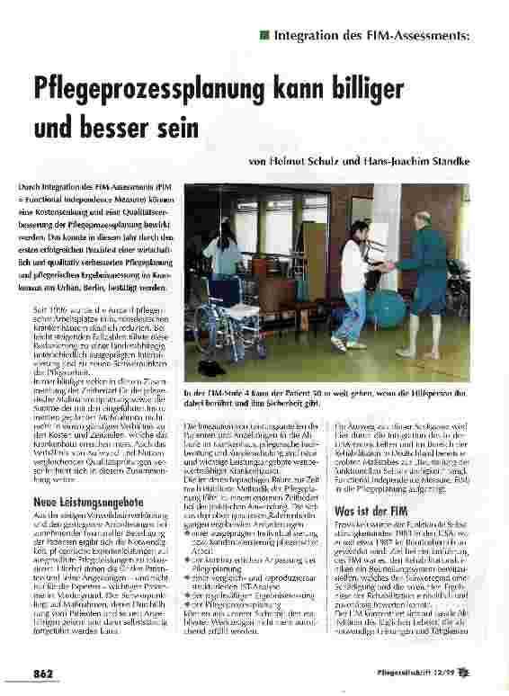 Vorschauseite 1: Pflegeprozessplanung kann billiger und besser sein Integration des FIM-Assessment