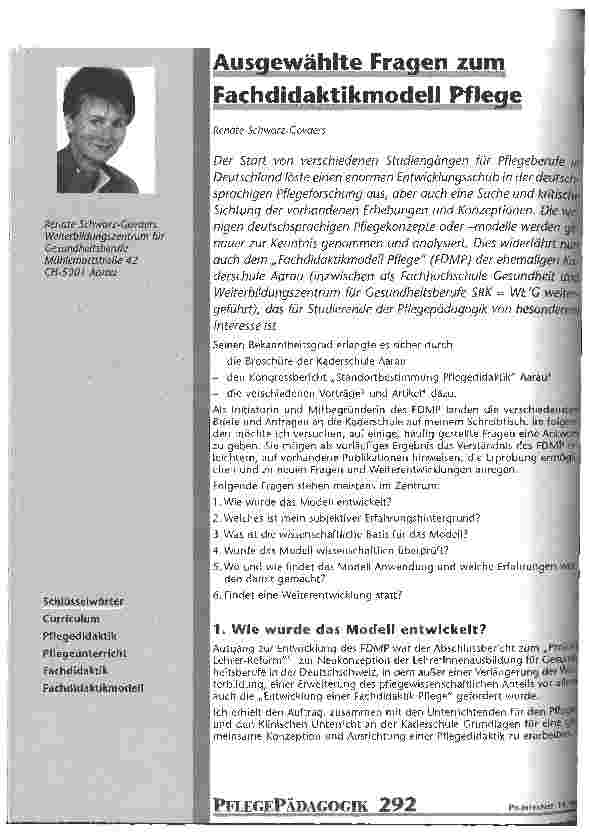 Vorschauseite 1: Ausgewählte Fragen zum Fachdidaktikmodell Pflege