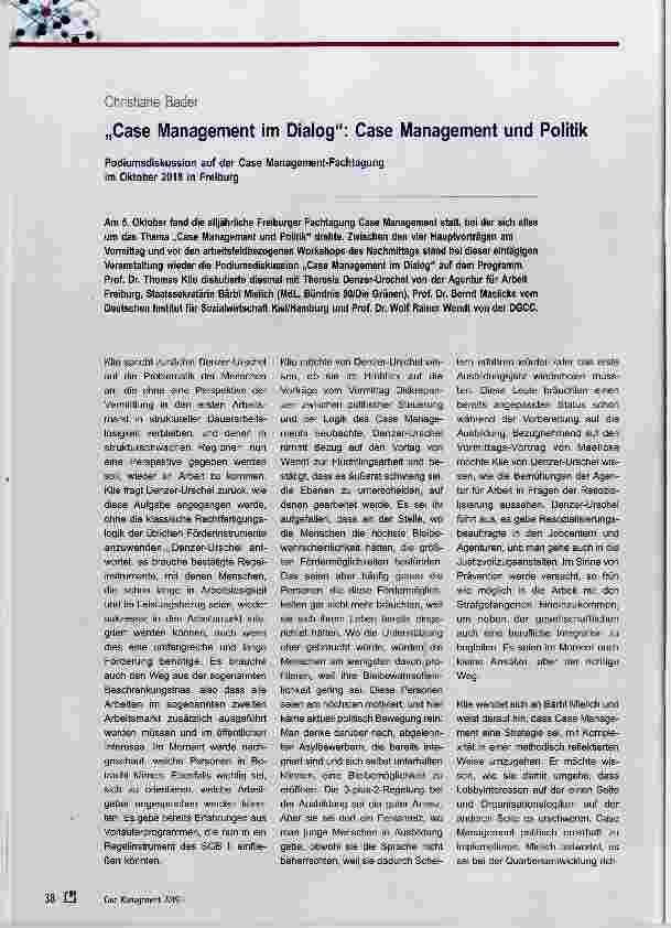 Vorschauseite 1: „Case Management im Dialog“: Case Management und Politik