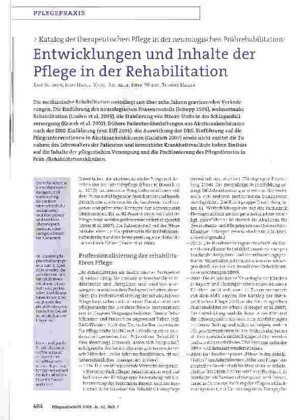 Vorschauseite 1: Entwicklungen und Inhalte der Pflege in der Rehabilitation