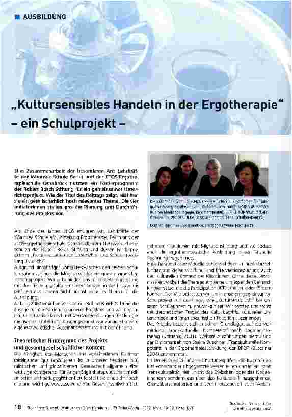 Vorschauseite 1: „Kultursensibles Handeln in der Ergotherapie - ein Schulprojekt -