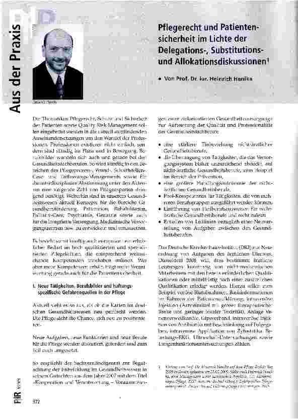 Vorschauseite 1: Pflegerecht und Patientensicherheit im Lichte der Delegations-, Substitutionsund Allokationsdiskussionen