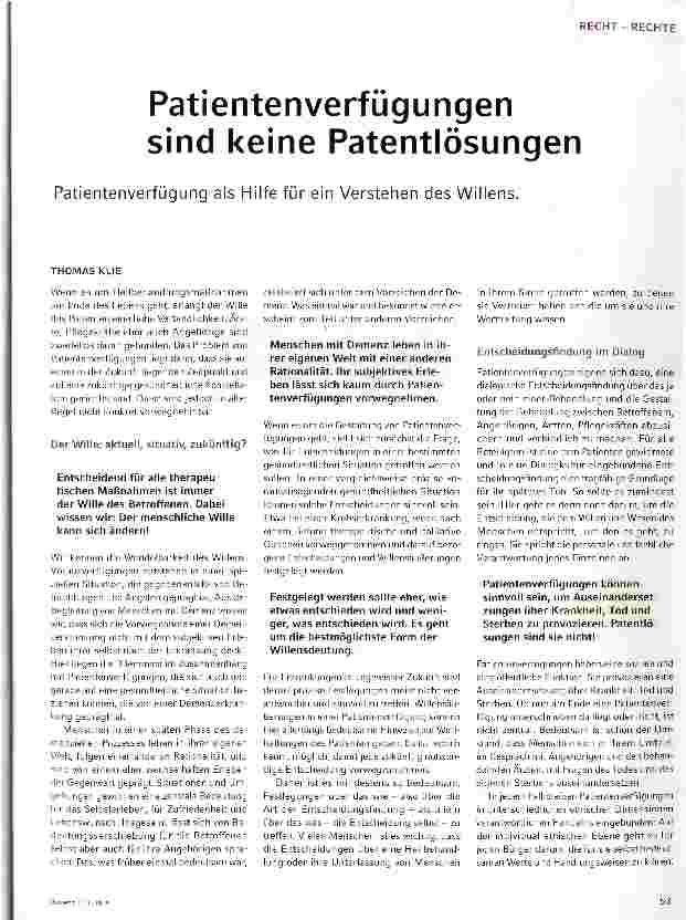 Vorschauseite 1: Patientenverfügungen sind keine Patentlösungen
