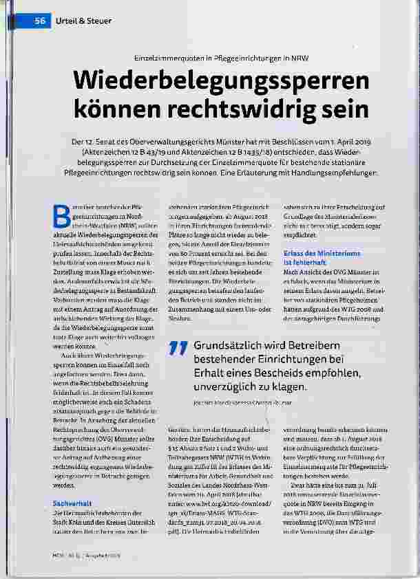 Vorschauseite 1: Wiederbelegungssperren können rechtswidrig sein