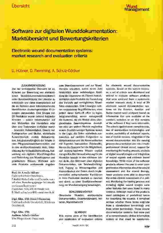 Vorschauseite 1: Software zur digitalen Wunddokumentation Marktübersicht und Bewertungskriterien