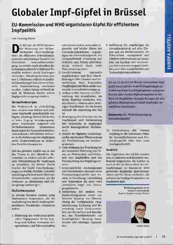 Vorschauseite 1: Globaler Impf-Gipfel in Brüssel