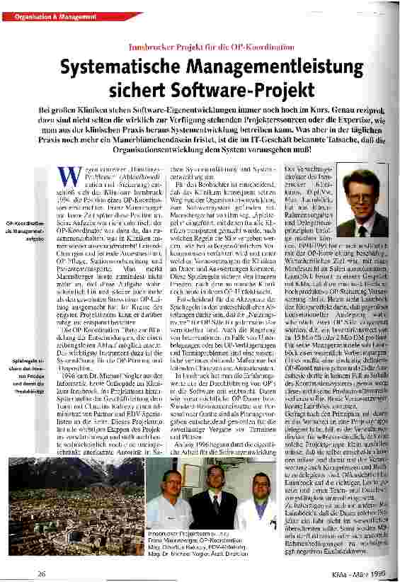 Vorschauseite 1: Systematische Managementleistung sichert Software-Projekt Innsbrucker Projekt für die OP-Koordination