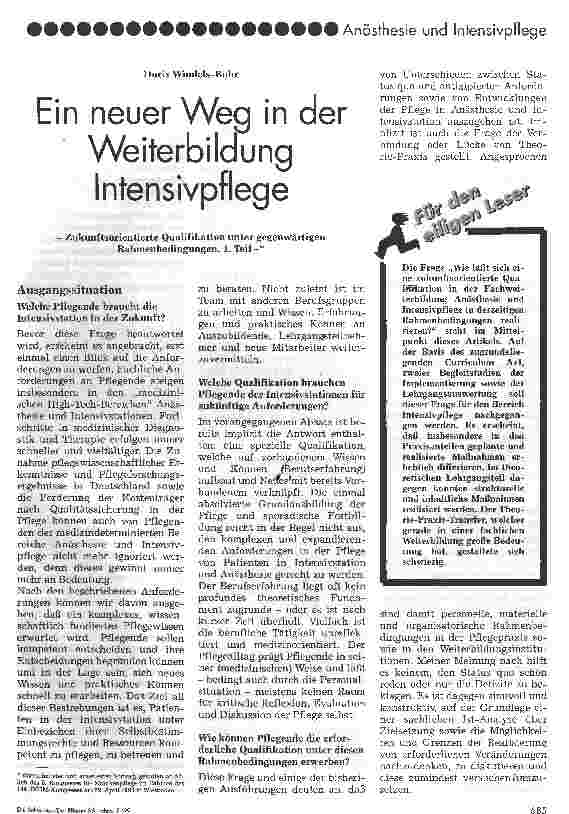 Vorschauseite 1: Ein neuer Weg in der Weiterbildung Intensivpflege Zukunftsorientierte Qualifikation unter gegenwärtigen Rahmenbedingungen, Teil 2