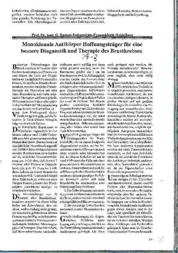 Vorschauseite 1: Monoklonale Antikörper Hoffnungsträger für eine bessere Diagnostik und Therapie des Brustkrebses