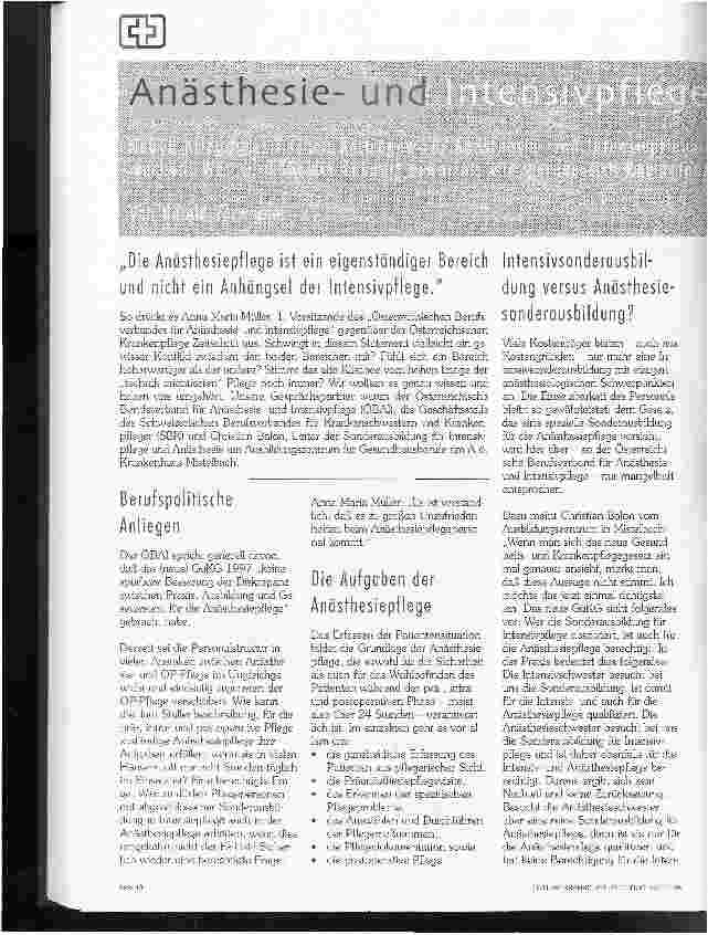 Vorschauseite 1: Anästhesieund Intensivpflege: Partner oder Konkurrenten?