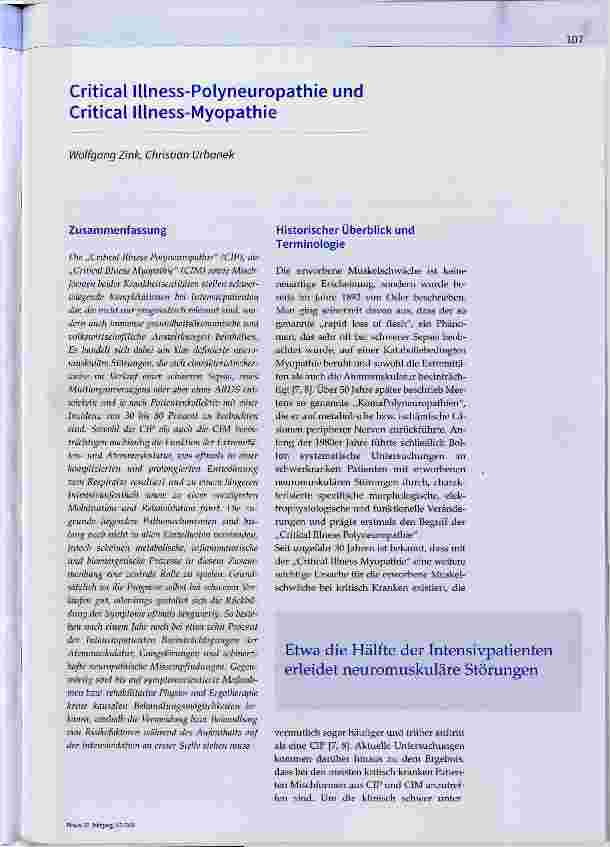 Vorschauseite 1: Critical Illness-Polyneuropathie und Critical Illness-Myopathie